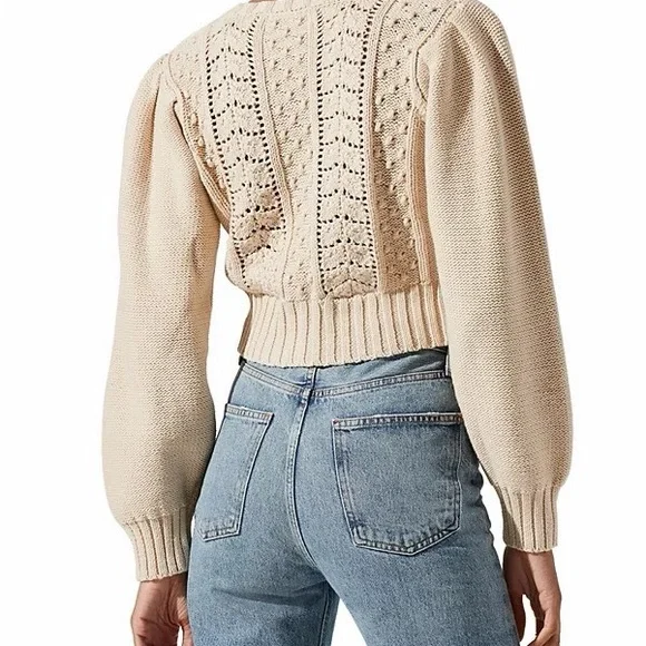 Astr Ivory Crochet & Cable Knit Button-Front Cardigan - Picture 2 of 7